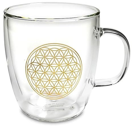 Generico Verre à Thé Verre Fleur de Vie Couleur Or Tasse Thé Café Tisane Relax