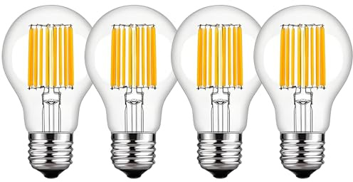 HUAMu LED Glühbirne E27, 12W, E27 LED Warmweiß, 1200 Lumen Filament Lampe, Classic Lampe Birnen in Kolbenform, 2700 Kelvin Warmweiß, ersetzt 120 Watt, Filamentstil Klar, 4er Pack