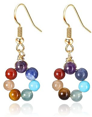 Jovivi 7 Chakra Ohrstecker Bunte Steine Ohrringe Blume Ohrhänger Healing Reiki Heilsteine Ohrschmuck Damen