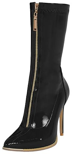 11CM/4.33IN High Heel Kurze Stiefel Sexy Spitz Vorne Reißverschluss Stiletto Heels Frauen Stiefel Große Größe,Schwarz,34 EU