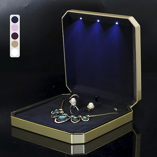 HSLFUAI LED Schmuckbox für Halskette – Große Geschenkbox mit Licht – Schmuckkästchen mit Samt-Innenfutter – Ideal für Hochzeit, Geburtstag, Valentinstag, Muttertag, Weihnachten
