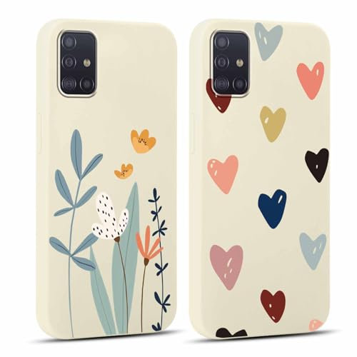 Yoedge 2 Stück Handyhülle für Samsung Galaxy A51 4G Hülle, Liebesherz & Blumen Muster Design Mädchen Aesthetic Handyhülle Dünn Weich Silikon Flexibel TPU Stoßfest Schutzhülle für Samsung A51 4G 6,5