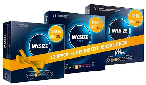 MY.SIZE 100 Kondome 53 mm Megaset Classic + Mix + Pro I Größe 3 I 100 Stück Sparpackung I Premium Kondom extra dünn I gefühlsecht hauchzart I dünne Wandstärke I Kondome vegan I Condoms for men