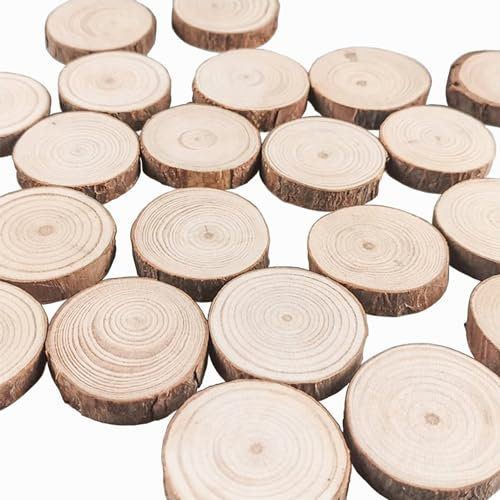 100Pcs Rondin de Bois, BetterJonny Rondin de Bois Moins de 3 cm Diamètre Tranches de Bois Naturel avec Écorce pour DIY Pyrogravure Peinture Decoration Noel Bois Place Mariage