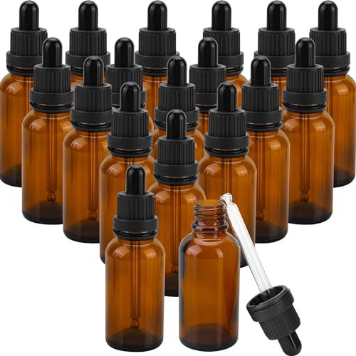 WeeGoo 30 Pcs Amber Glass Dropper Bottles 30 ml/1 oz Brown Glass Dropper Bottles with Glass Pipette Dropper Bottles Refillable for Essential Oil, Liquids