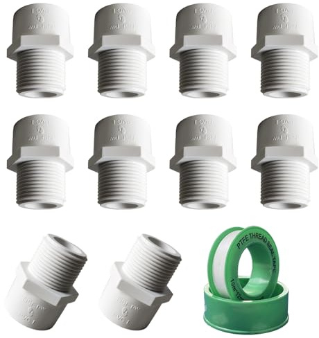 10 Pack 3/4 inch NPT Male Thread PVC Pipe Fitting Adapter Connector, 3/4 inch PVC Pipe Fitting for Sch40 PVC Pipe, Pipe Connectors for Plumbing Water Line, Socket x NPT Male