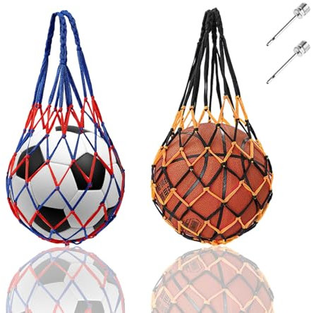 2 Stück Ballnetz Net Tasche, Tragbare Ballnetz 1 Ball, Basketball Netz Tasche, FußBallnetze Netztaschen mit 2 Ballpumpe Nadeln, Ballnetz Nylon-Netztasche für Basketball, Volleyball, Fußball, Handball