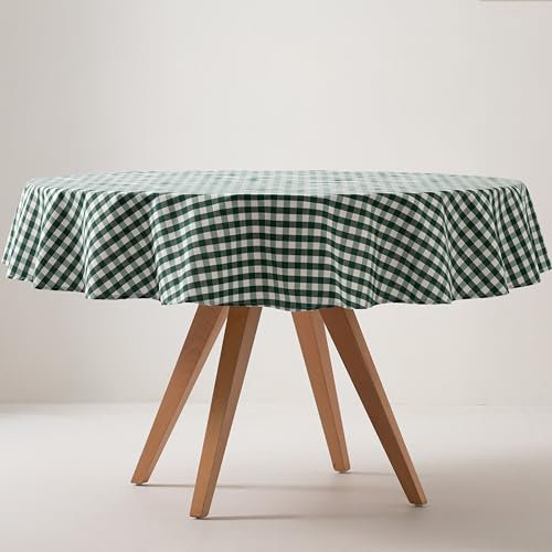 GAMUSI Fleckenabweisende, runde, quadratische Vichy-Tischdecke, Baumwolle, Stoff-Touch, 160 x 160 cm, Grün