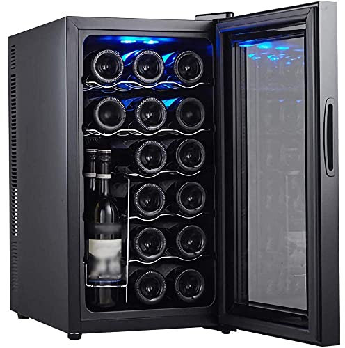 Suuim Enfriador de Vino 18 Botellas Encimera Bodega Refrigerador Pequeño Independiente Humedad Constante Refrigerador de Vino Pantalla Digital de Temperatura Puerta de Vidrio Bla