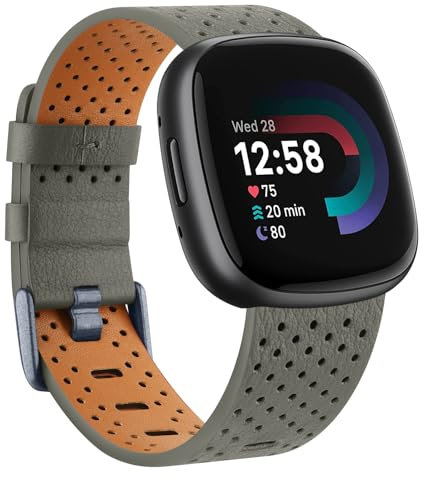 Wanme Armband für Fitbit Versa 4 / Sense 2 - Weiches Leder Ersatzband für Damen und Herren, Wasserdichtes Sport Uhrenarmband, Klein, Grau