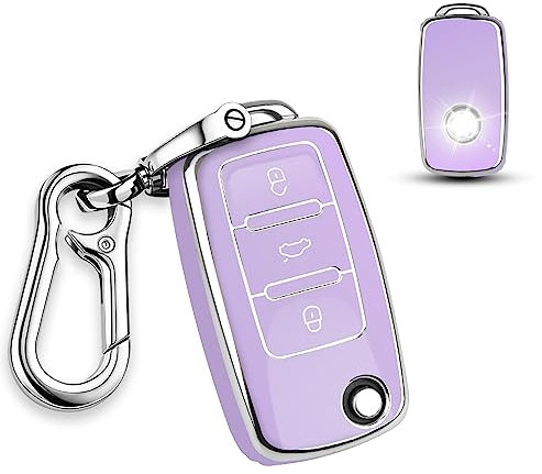QBUC Autoschlüssel Hülle für VW,TPU Staubdicht Schlüsselbox Autoschlüsselschutz,Schlüsselhülle Cover für VW Polo/Santana/Jetta (C-Lila)