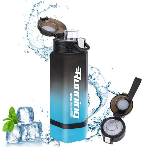 SWOUEKO Gourde Sport Bouteille Sans BPA, 760ml Grande Gourde Musculation Étanche & Réutilisable, Bouteille Enfant&Adulte,Bouteille d'eau,Gourdes pour Camping,Gym,Yoga, École, Bureau, Bleu-Noir
