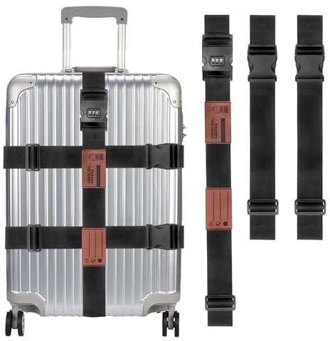 HOVIBU Sangle Valise avec Serrure à Combinaison, Sangles à Bagage, 3 Pièces Sangle Valise Voyage, Réglable pour Valises de 20 à 34 Pouces