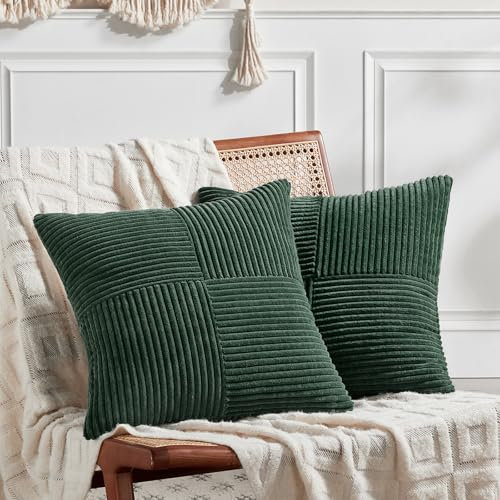 FDTERN 2er Set Dunkelgrün Kordsamt Kissenbezug 50x50 Weich Dekorative Kissenbezüge Kissenhülle Dekokissenbezug Sofakissen Dekokissen Boho Deko für Sofa Schlafzimmer Wohnzimmer