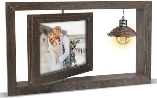Mucek Bilderrahmen mit Licht, Bilderrahmen Holz, Drehbare Fotorahmen Hält 2 Fotos 15x10cm, Bilderrahmen Hochzeit Familien-Fotorahmen, Paar-Fotorahmen