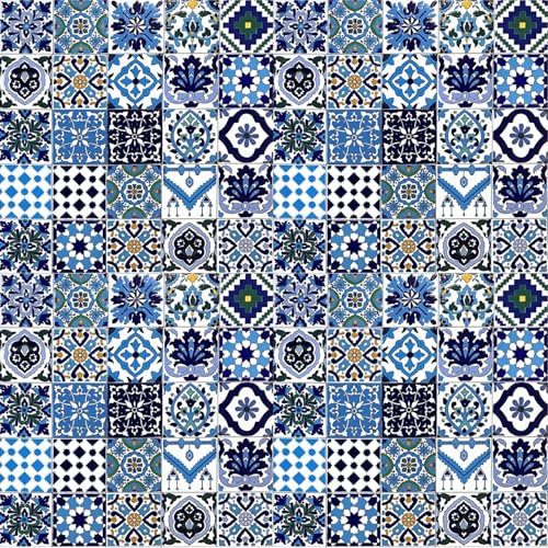 100 Premium Selection glasierte Keramikfliesen (1 m2) – Blue Marine – 10 x 10 cm, Dicke 0,6 cm – tunesische Fliesen, hergestellt mit handwerklichem Siebdruck – zum Abdecken geeignet