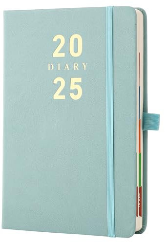 Terminplaner 2025 A5, Tagesplaner 2025 Seite pro Tag, Hardcover, Stifthalter, Grün 2025, A5