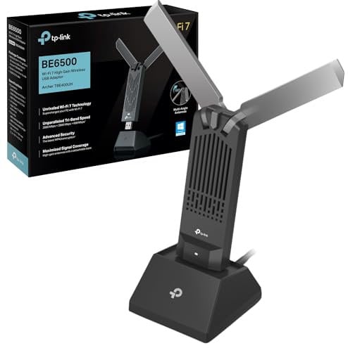 TP-Link Archer TBE400UH BE6500 WiFi 7 Dongle High Gain USB WiFi Adapter for PC, Tri-Band, MLO, Broader Coverage,OFDMA, MU-MIMO and Multi-RU, USB 3.0, WPA3, Easy Installation