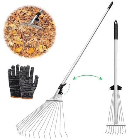 Crisalide® - Scopa Rastrello Foglie con Manico Regolabile, in altezza e lunghezza, in ACCIAO Professionale, scopa da giardino per foglie rastrello, per la pulizia di PIANTE, PRATI e CORTILI