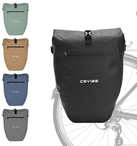 CEVISS Fahrradtasche aus TPU für Gepäckträger 28L Wasserdicht mit Reflektoren, Quick Connect System mit Trage- und Umhängegurt