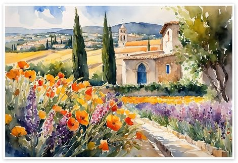 Posterlounge Provence Landscape Poster | 90 x 60 cm de Mango Art Déco colorée Tableaux Décoration murale