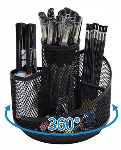 CRITIVE-SHOP Pot à crayons rotatif à 360° pour le bureau avec 5 compartiments, porte-pinceaux pour maquillage, support à crayons pour maquillage et soins de la peau, porte-stylo