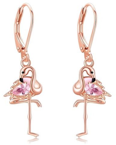 DAYLINLOVE Flamingo Ohrringe S925 Sterling Silber Rosa Flamingo Leverback Ohrringe Dangle Drop Nette Tier Schmuck Geschenke für Frauen Flamingo Liebhaber
