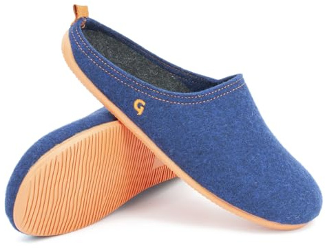 Gottstein Filzhausschuh Wool Slide-in für Damen & Herren - Pantoffel aus 100% Schurwolle Re-midnight/orange, 45