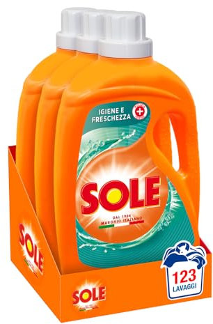 Sole Detersivo Lavatrice Igiene e Freschezza 123 Lavaggi, Formula igienizzante, Detersivo Lavatrice Liquido Igiene e Freschezza rimuove le macchie a basse temperature (Confezione da 3 x 41 lavaggi)