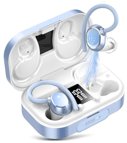 KT1 Auriculares Inalambricos Deportivos, Auriculares Bluetooth 5.3, 120H de Reproducción con Estuche de Carga, Auriculares Impermeables IPX7(Azul)