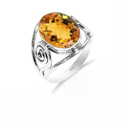 Sterling Silber Citrin Edelstein Ring für Frauen Männer zierlicher minimalistischer Stil Vintage handgemachter Ring Hochzeit Verlobung Solitärring RH-01-CTRN-8