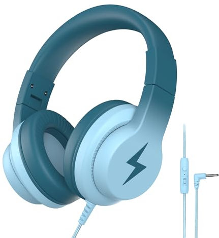 Candy Bila Kids Headphones, Wired Headphones for Kids Over Ear with Microphone, 85/94dB Volume Limiter for Girls Boys, Foldable Headphone for Learning & Entertainment, Gradient Green