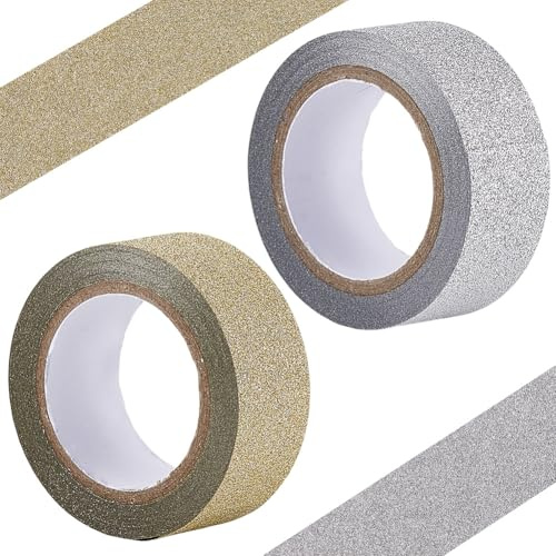 craspire 2 Rolle Silber Goldenes Glitzerband 5 m Folien Washi Tape Glitzer Masking Tape Bastelband Funkelndes Dekoratives Sticker Rollenband Für Festival Dekoration Scrapbooking Planer