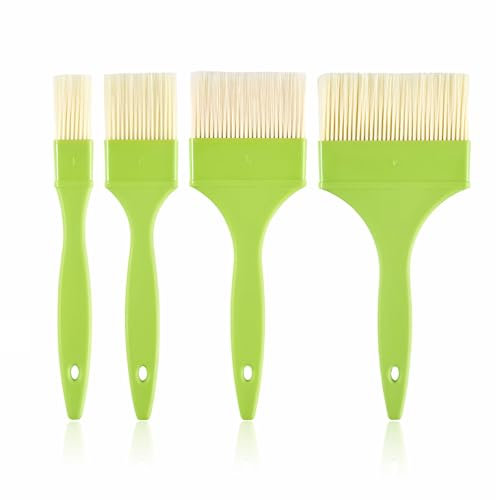 Backpinsel, 4 Stück Küchenpinsel Set 2.5/4.5/7.5/9.5cm Grillpinsel Kochpinsel Kochfett Pinsel Küche Pastry Brush Ölpinsel für BBQ Sauce Marinade Eieraufstrich Rühren (Grün)