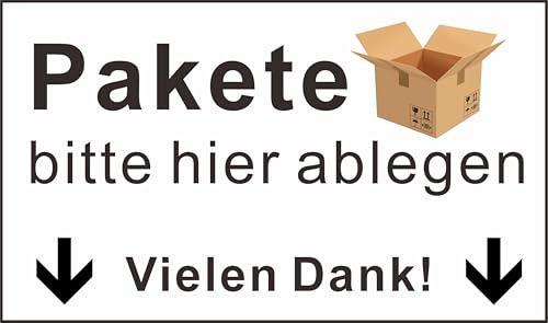 Pakete Hier ablegen Aufkleber – Hinweis-Schild für Paketdienst – Wetterfest & rückstandslos entfernbar – Selbstklebend aus hochwertiger PVC-Folie – Größen wählbar – Leicht anzubringen (15 x 8,8 cm)