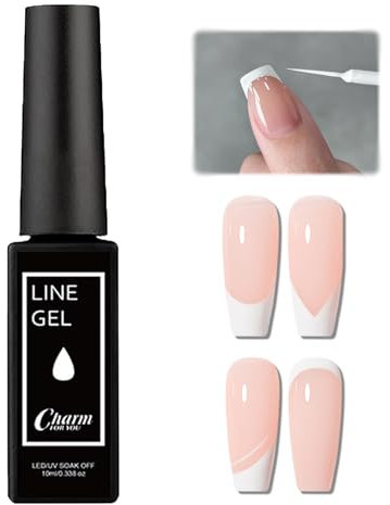 White Gel Nail Polish - French Tip Gel Polish - 10ml gel Liner Nail Art Polish - Soak Off UV White Nail Varnish With Thin Brush - French Manicure Nail Polish For Women Nail Paint
