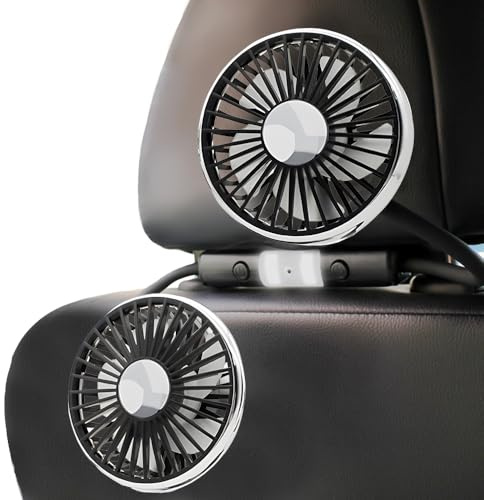 KQWVZ Autoventilator, Doppelköpfiger Ventilator Auto 3 Geschwindigkeiten, Auto Ventilator Für Rücksitz Zweistufige Lichthelligkeit, Doppelkopf Kfz Lüfter Für Rücksitz USB, Für Fahrzeuge Wie Limousine