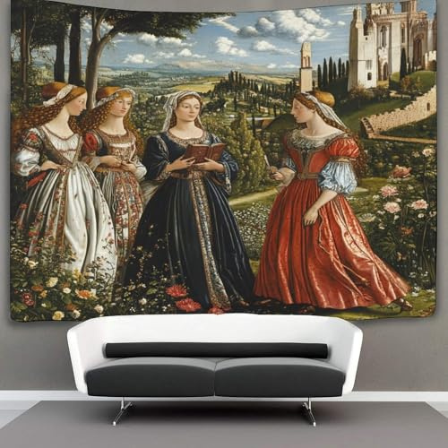 kaiyun 100cmx150cm Wanddeko Renaissance-Landschaften Tapisserie Elegante Figuren, Gärten und klassische Architektur 3D-Druck Tapisserie Wandkunst Für Schlafzimmer Wohnzimmer Dorm Decor Wandteppich