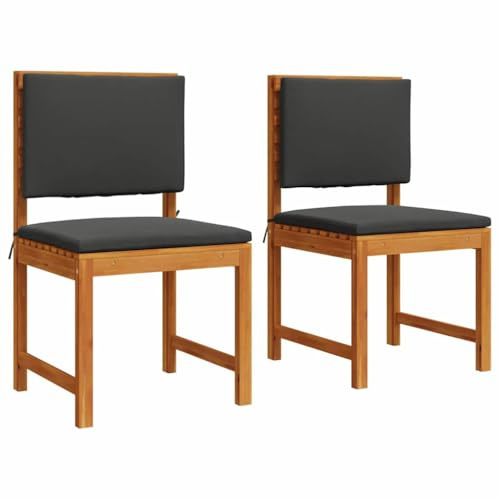 vidaXL Gartenstuhl mit Kissen 2 pcs Braun Massivholz Akazie, Moderner Gartenstuhl, rechteckige Akazienmöbel, wetterfestes Lounge, langlebige minimalistische Sitzgelegenheit