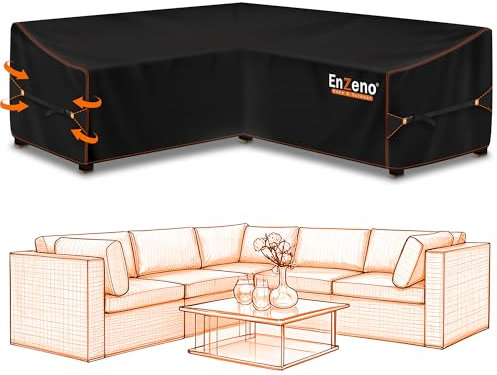Enzeno Garten Gartenmöbel Abdeckung L-Form, Schutzhülle für Gartenmöbel, wasserdicht Winddicht, Abdeckplane für Outdoor Ecksofa Eck-Loungegruppe Loungemöbel Rechteckig Abdeckhaube 220x220x87x80/65cm