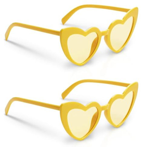 Vroxdrez 2 Lunettes de Soleil Cœur,Verres Orange & Jaune,Accessoire de Fête & Déguisement,Lunettes Tendance pour Costume,Décoration Amusante Extérieure