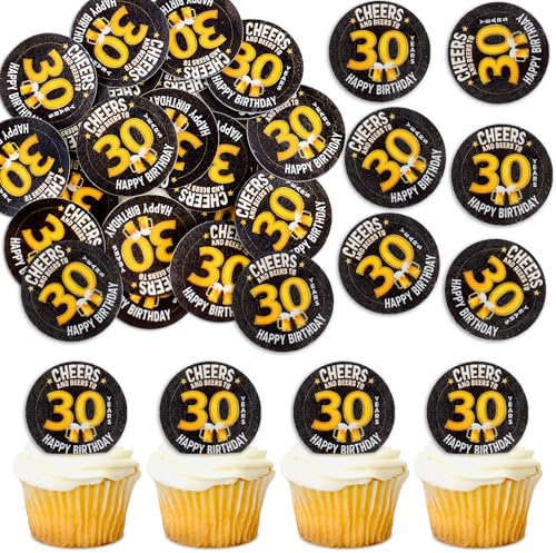 Blumomon 40 Stück Essbare 30th Happy Birthday Cupcake Toppers Cheers to 30th Fabelhafte Kuchendekoration Essbare 30 Geburtstag Party Dekoration