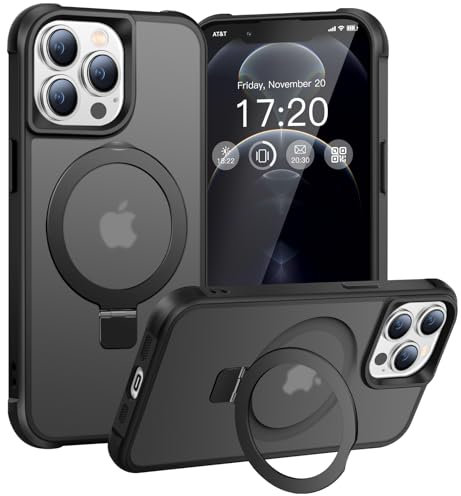 BENTIACC Handyhülle für iPhone 12 Pro Max/13 Pro Max Hülle, mit Unsichtbarer Magnetisch Ring Ständer, Mil-Grade Drop Shockproof Anti-Fingerabdruck Anti-Rutsch Transluzente Matte Case (Schwarz)