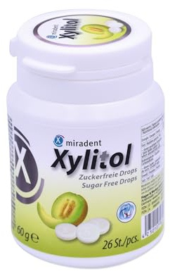 miradent Xylitol Drops Melone 60g Dose | Zahnpflege Lutschbonbons | zuckerfrei | fruchtiger Geschmack | kariespräventiv | vegan | glutenfrei