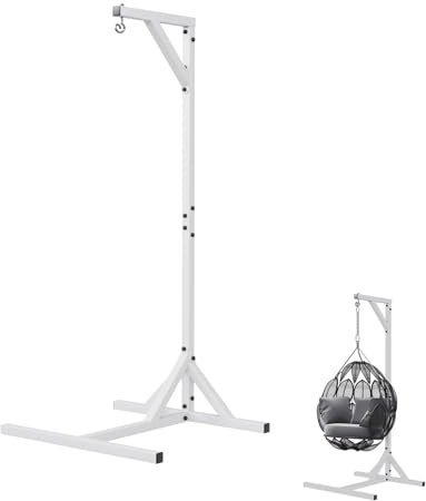 QLS Hängesessel Gestell aus Stahl mit Haken 212 cm Stabil bis 100 kg Outdoor Weiß