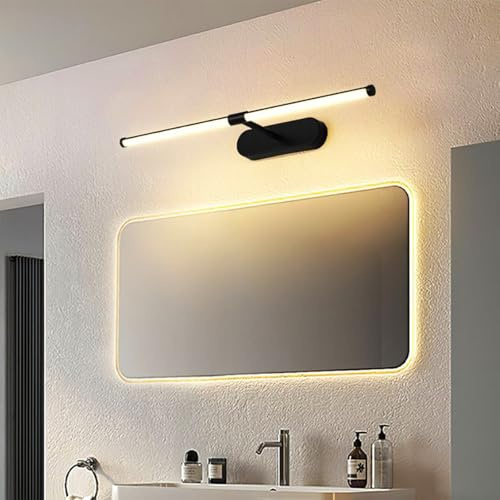 LED Spiegelleuchte Wasserdicht IP44 Spiegellampe Badleuchte Wandleuchte Spiegelschrank Modern Aluminium Wandbeleuchtung 3000K/6500K Beleuchtung Wohnzimmer Badschrank Küche (Schwarz Warmes Licht,90cm)