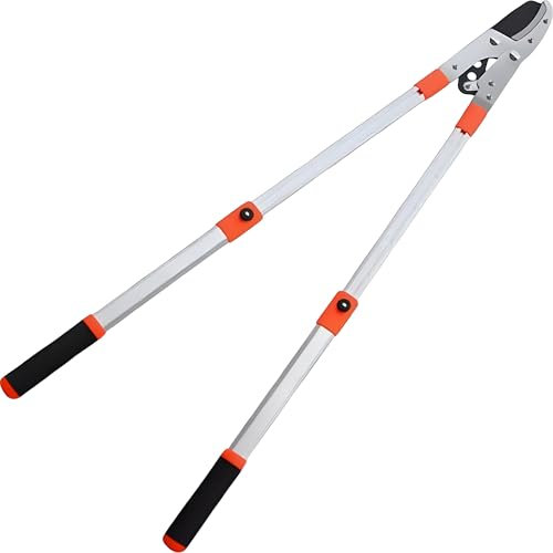 NTEK Telescopic Ratchet Anvil Loppers—HeavyDuty Extendable Garden Loppers with Sharp C50 Blade—Tree Branch Cutter & Pruner—Lightweight Telescopic Handles with Labor-Saving Ratchet Mechanism (RED)