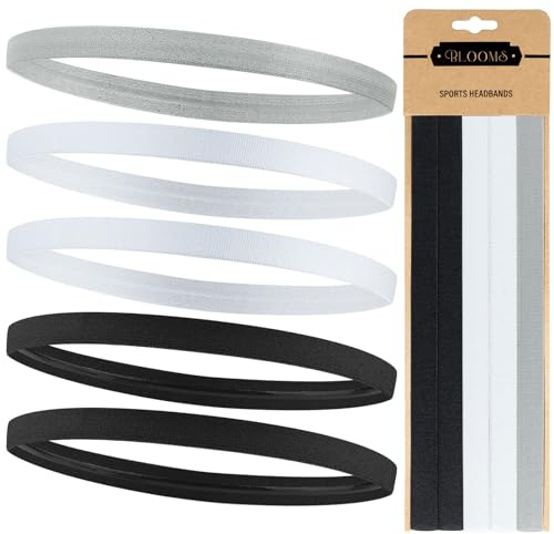 Blooms 5 Pezzi Sportiva Fascia Capelli - Fascetta Capelli Uomo Elastico Fasce Capelli Donna Antiscivolo Headband Fascette Per Sport Basket Calcio Yoga Fare Jogging Bicicletta