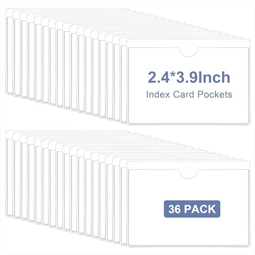 Etikettenhalter Selbstklebend 36 Stück Beschriftungsfenster Wasserfest Visitenkartenhüllen Kleben Sichthüllen für Büro Zuhause Schule Aufbewahrungsbox 10 x 6 cm