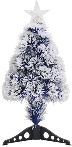 Gecheer Albero di Natale Preilluminato 64 cm, Bianco e Blu con LED e Fibra Ottica, Stabile, Per Decorazioni Natalizie